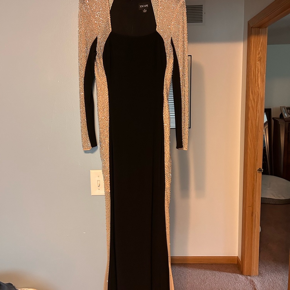 Xscape Black and Gold Long Sleeve Dress